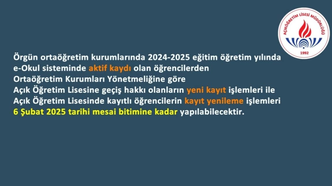 KAYIT YENİLEME İŞLEMLERİ İÇİN  ÖDEME SADECE:https://odeme.meb.gov.tr/ ADRESİ ÜZERİNDEN KARTLA YAPILABİLMEKTEDİR